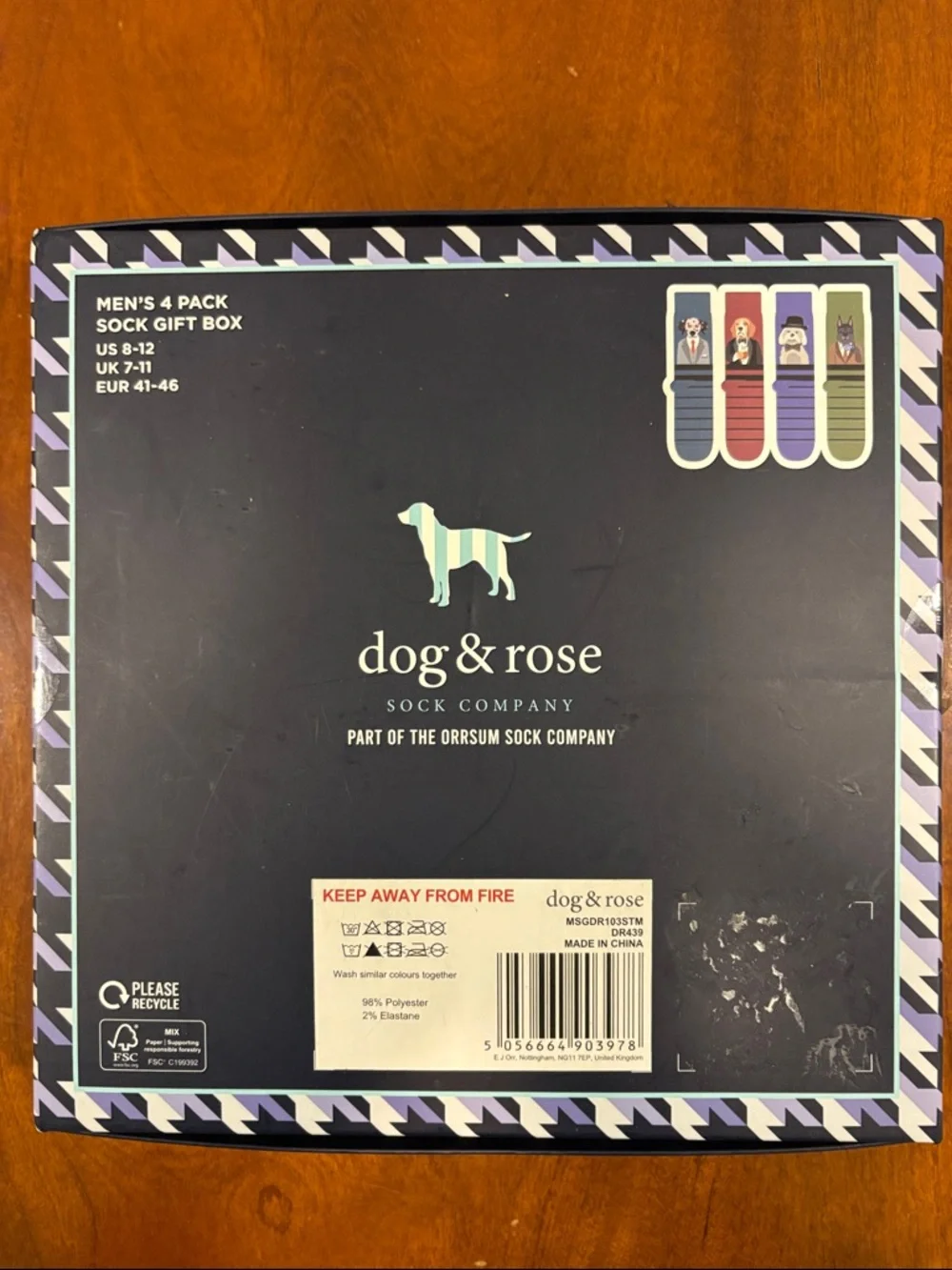 Men's 4-Pack dog & rose Novelty Socks - New in Box. Sz 8-12‎